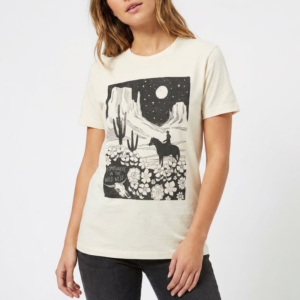 Lotus Fashion T-Shirt Mens Large White Graphic Cotton Short Sleeve Crew Neck